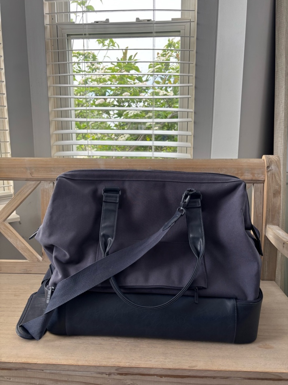 BEIS Navy Weekender Duffel with Leather Base